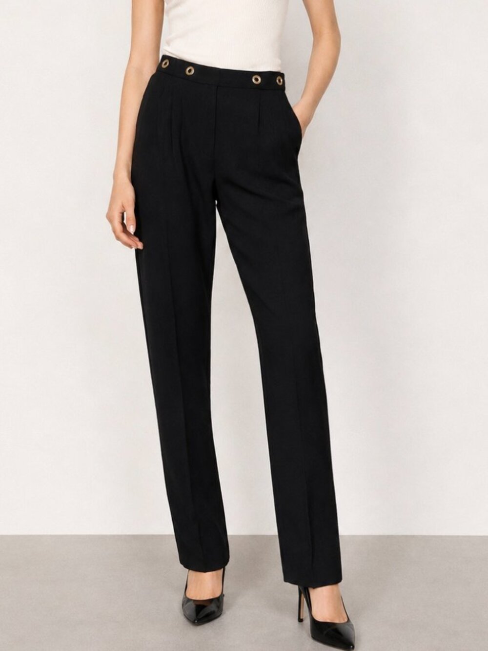 Sandro Paris Black Pants Trousers Gold Grommets Dressy Office 29